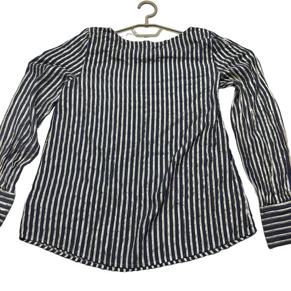 Express Top Womens Size L Gray White Gold Metallic Striped Long Sleeves Viscose - Picture 2 of 8